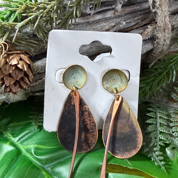 Artistic Copper and Brass Teardrop Earrings - Picture 8 of 9